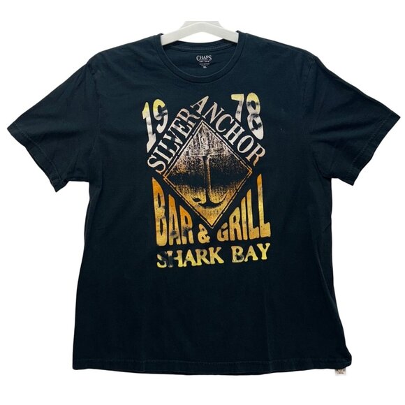 Chaps Mens Silver Anchor Shark Bay Graphic T-Shirt XL 100% Cotton Black faded - Picture 1 of 8